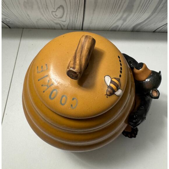 Y2K Honour Pottery Black Bear And Beehive Leaning Or Standing Cookie Jar - Picture 6 of 12